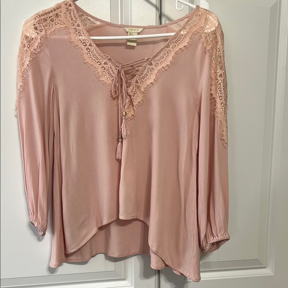 Forever 21 Pink Tie Front Asymmetrical Blouse